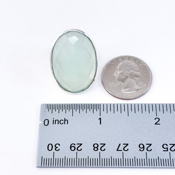 Vintage Sterling Silver 925 Faceted Blue Chalcedony Statement Ring Size 6 - Picture 7 of 8